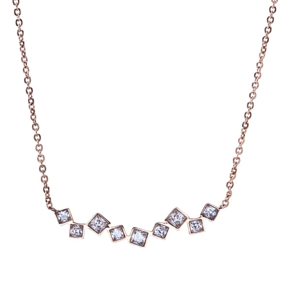 Gold-Tone Square CZ Bar Necklace – 16+1"